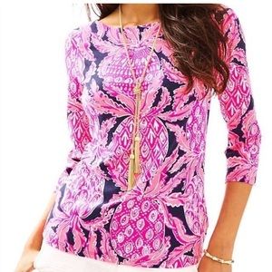 Lilly Pulitzer Waverly Top, Bright Navy Coco Safari, Size Small